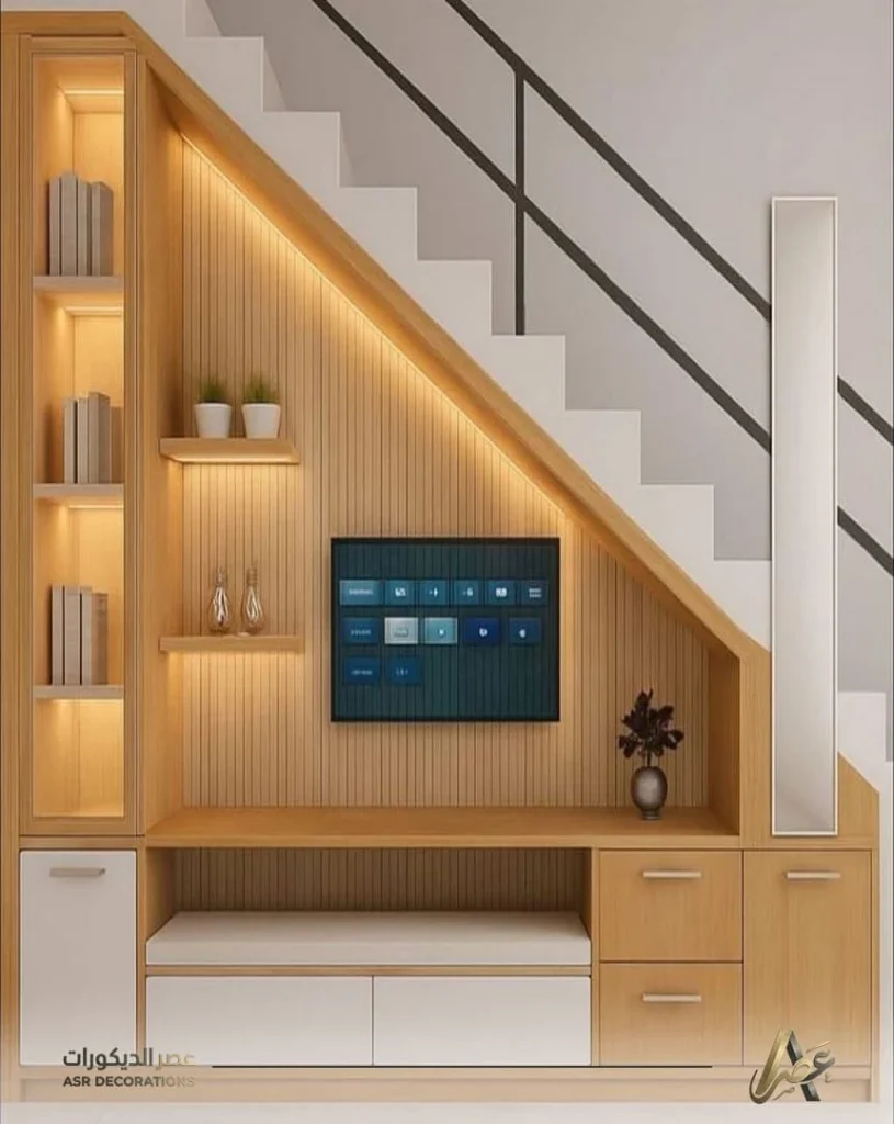 عمل ديكور خشب تحت الدرج الشرقية
